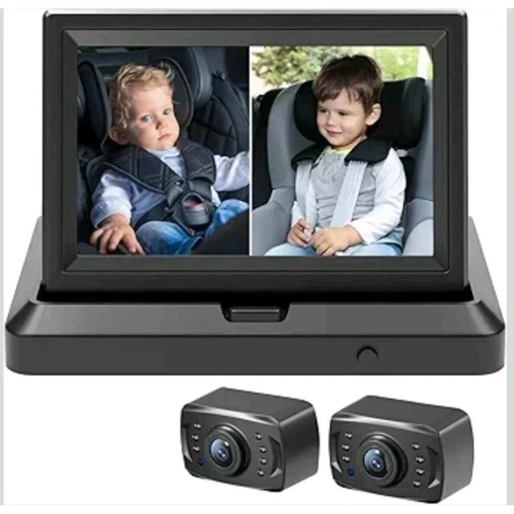 Baby Car Camera 1080P Dual-Channel Display with 2 Camera for 2 Kids Night Vision